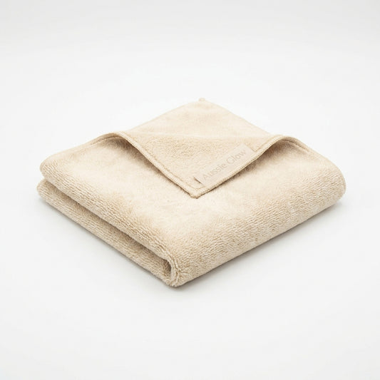 Aussie Glow microfiber buffing cloth — folded product shot