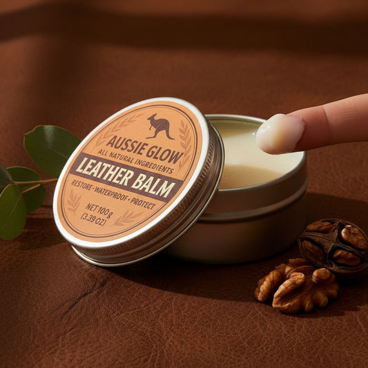 Aussie Glow Leather Balm jar — front product shot