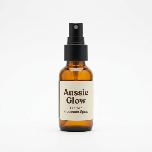 Aussie Glow Leather Protectant Spray — 30ml amber glass bottle front view